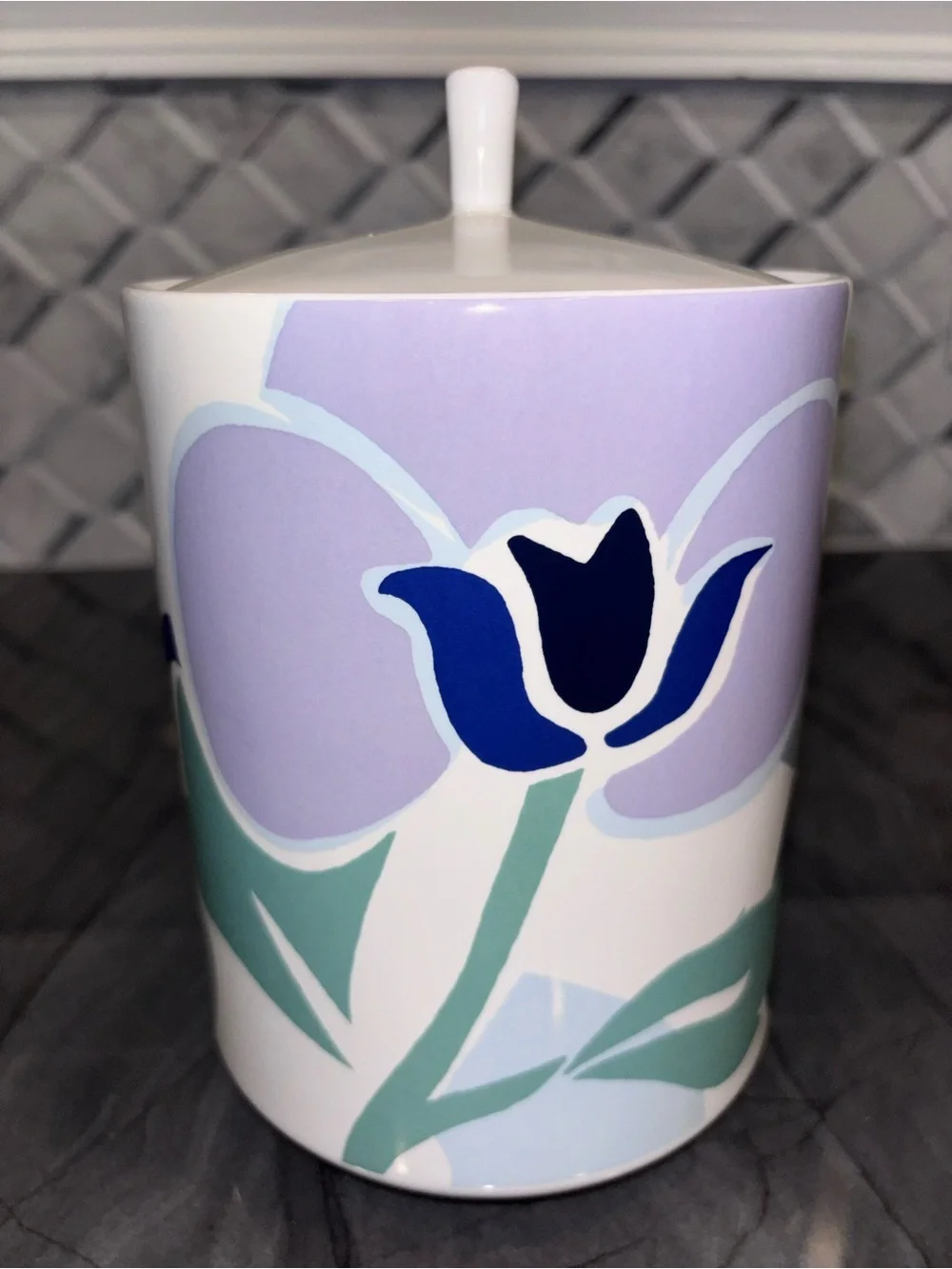 Kate Spade x Lenox Nolita Blue Floral cookie jar cannister lavender gray white